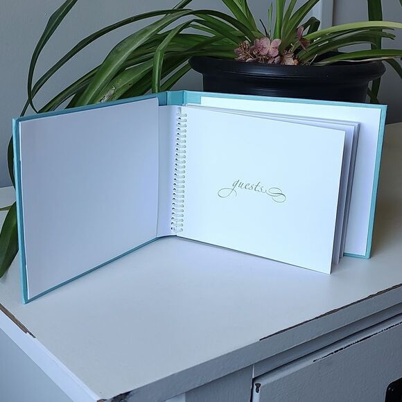 Brand New Palm Tree Light Blue‎ With White Pages Hardcover Guest Book - Picture 6 of 9